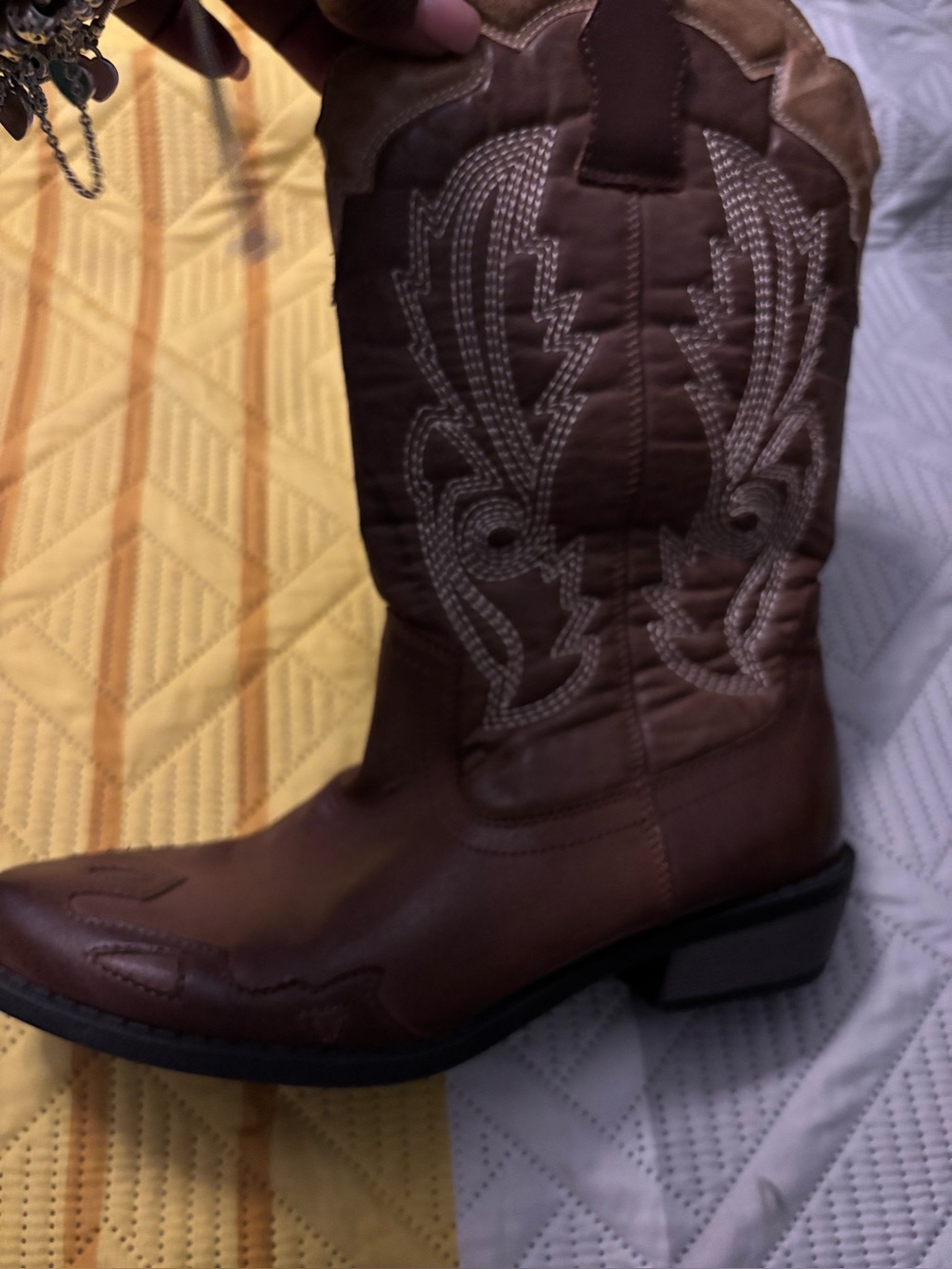 Brown Leather Western Cowboy Boot with Embroidered Shaft